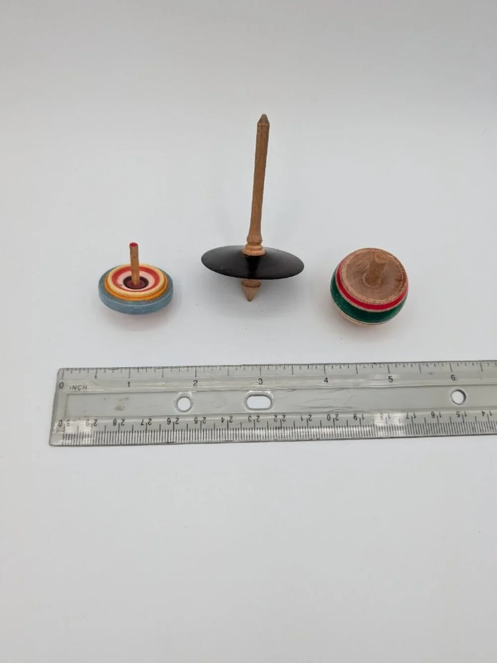 Vintage Wooden Spinning Tops Set Hand Painted Paper Quilled Spinners Toy Lot